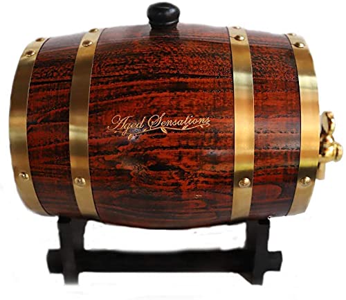 LUXURY Premium OAK “Aged Sensations” (3 Liter) Home Whiskey Barrel Dispenser for Liquor, Wine, Spirits, and Beer! Holds ENTIRE Bottle/Handle