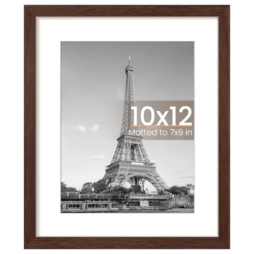 Image of upsimples 10x12 Picture Frame, Display Pictures 7x9 with Mat or 10 x 12 Without, Wall Hanging Photo Frames, Brown, 1 Pack