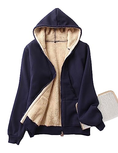 Image of Sukany Women's Winter Hoodies Zip Up Sherpa Fleece Lined Warm Sweatshirt Jacket Blue S