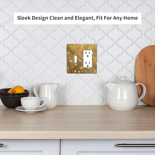 Decorative Outlet Covers Vintage White Flowers Birds on Golden Background 2 Gang Outlet Cover Wall Plate Single Toggle Rocker Light Switch Cover Plate Switch Plate Covers