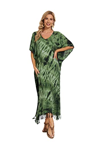 Image of Beautybatik Women Hippie Tie Dye Caftan Kaftan Loungewear Maxi Plus Size Long Dress XL to 4X