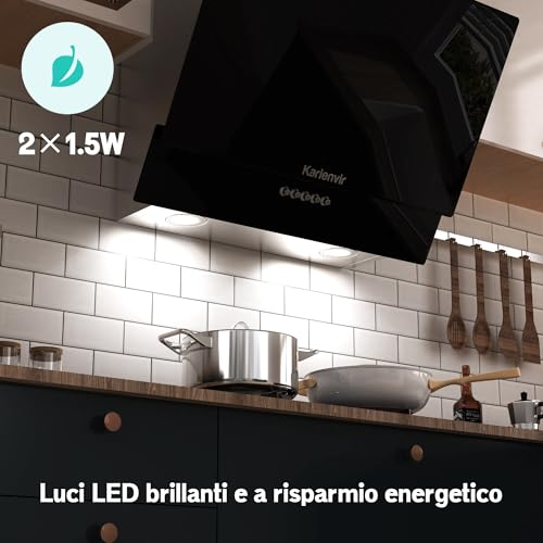 Karienvir Dunstabzugshaube seitlich saugend 60cm Edelstahl 430-500 m³/h Saugleistung, A++ Energieeffizienz,LED-Beleuchtung mit Drucksteuerung