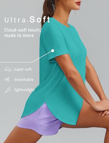 Image of PINSPARK Workout Tops for Women Short Sleeve Athletic Shirts UPF 50+ Quick Dry Running Outfits for Exercise Gym Hiking S-3XL