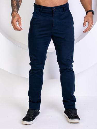 Calça de Sarja Masculina Esporte Fino Social Brim (BR, Numérico, 42, Regular, Regular, Azul Marinho)