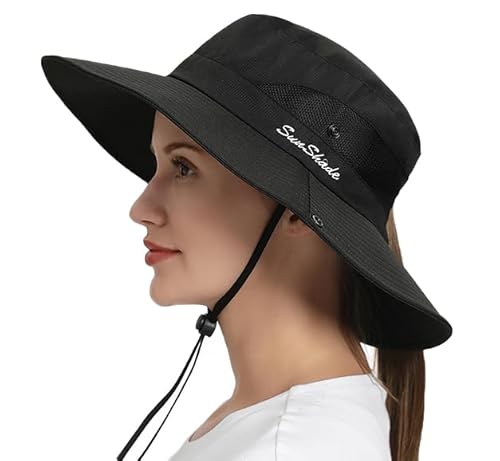 Chapéu feminino de pesca com rabo de cavalo baixo - Boné caubói de verão de aba larga para esportes