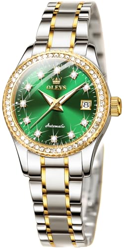 Image of OLEVS Womens Automatic Watch Gold Luxury Diamond Self Winding Ladies Wrist Watches Waterproof Luminous Date
