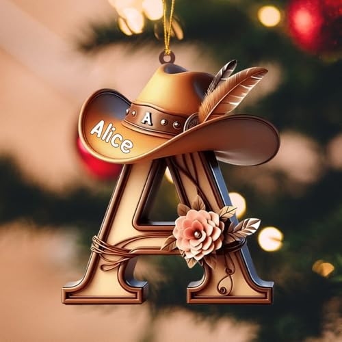 Personalized Cowboy Initial Christmas Ornament – Custom Letter Decoration for Western Enthusiasts – Unique Rustic Holiday Keepsake - Image 2