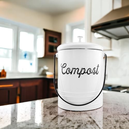 AuldHome-Design-Kitchen-Compost-Bin-for-Countertop-13-Gallon-Composting-Bucket-with-Lid-Includes-3-Charcoal-Filters-White-Enamel AuldHome Design Kitchen Compost Bin for Countertop 13 Gallon Composting Bucket with Lid Includes 3 Charcoal Filters White Enamel