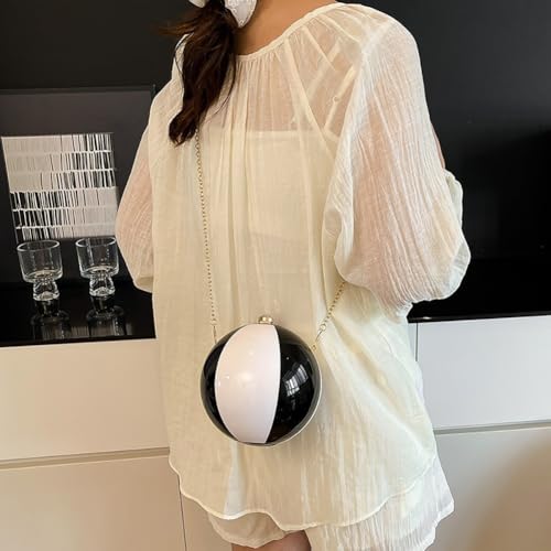 Hard Shell Acrylic Beach Ball Shaped Chain Crossbody Bag, Glossy Color Block Sphere Purse, Novelty Funny Ball Clutch Bag3