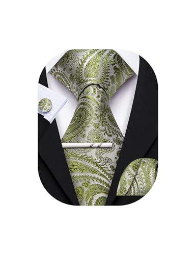 Image of YOHOWA Mens Ties Set Wedding Paisley Neckties with Handkerchief Cufflinks Formal Business