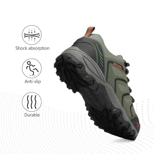 NORTIV 8 Herren wasserdichte Wanderschuhe Low Top Leichte Outdoor Trekking Camping Trail Wanderschuhe,Size 44,Armee/Grün/Schwarz/Orange,160448_Low-E