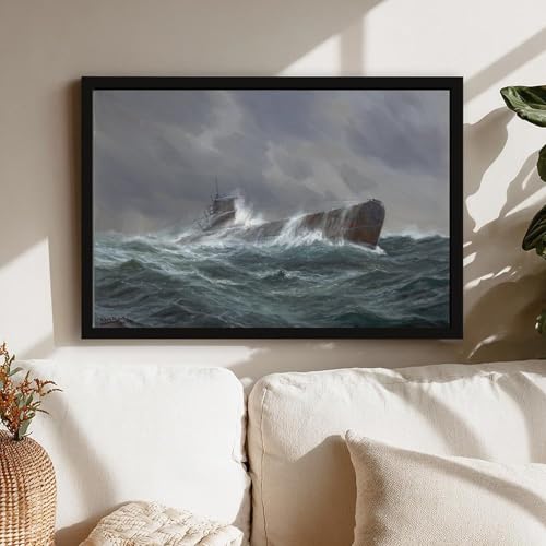 Tableau sous-marin U-Boot Adolf Bock 1943 avec cadre suspendu pour mur vide - 7
