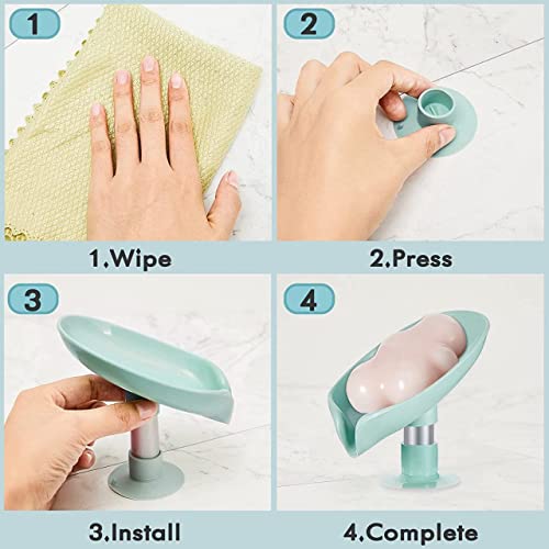 Image of Techno Vibes Solution Leaf-Shape Self Draining Soap Dish Holder Easy Clean Soap Dish for Shower with Suction Cup Creative soap Box, for Bathroom, Kitchen, Bathtub, Wash basins.(1 Pcs)