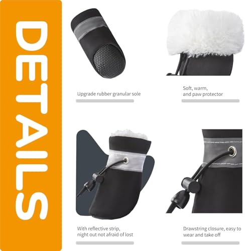 4PCS Hundeschuhe,Hundeschuhe Pfotenschutz,Schneestiefel für Hunde,Geeignet für Kleine und Mittelgroße Hunde, rutschfest und Warm Im Winter, Geeignet für Outdoor-Aktivitäten (Schwarz 5)