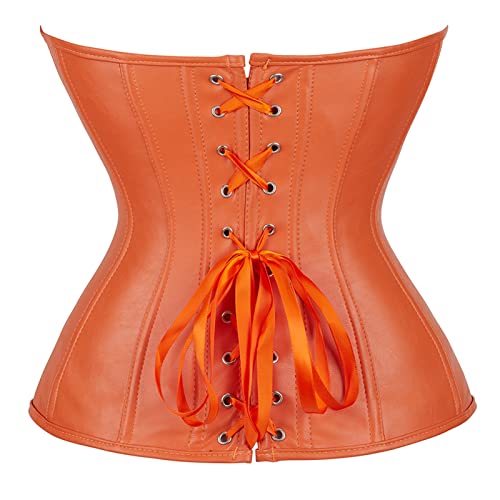 Women's Faux Leather Bustier Corset Top Steampunk Waist Cincher 7X-Large Orange #TOP2