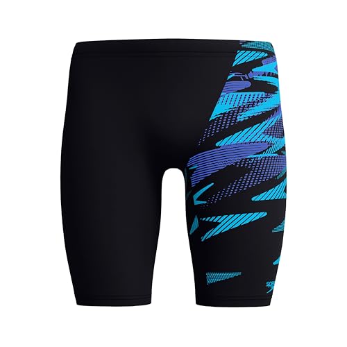 Speedo Hyperboom V-Cut Jammer | Quick Drying | Training | Fitness | Chlorine Resistant Jammer para Hombre, Black/Cobalt Pop, 38
