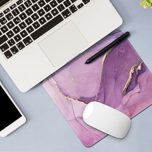 Image of FROGIGO Mouse Pad with Stitched Edges - Elegant Marble Mousepad for Women, 9.25 x 7.75 inch Washable Square Desk Pad, Non-Slip Rubber Base, Office Home Laptop Accessories - Violet Marble