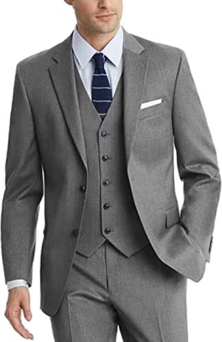 Mi Bo Tong Mens 3 PCS Slim Fit Suit 24 Colors Notch Lapel Blazer Vest Pants Work Wedding Suits Set