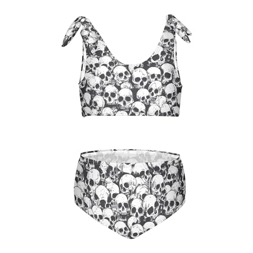 Retro Funny Skulls Girl Swimsuit Adjustable Strap 2 Piece Swimwear Baby Girls Tankini Swimming Set 3T