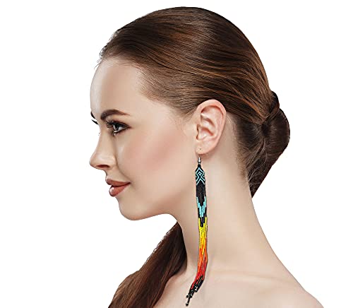 One of a kind Tribal Extra Long Beaded Statement Earrings Handmade2