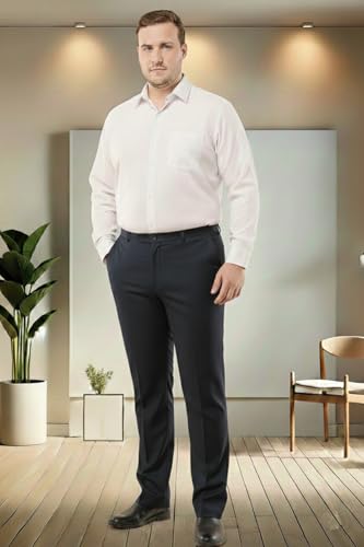 Image of SaintX Men's Premium Plus Size Formal Trousers | Regular Fit Upto 2 inch Techno Flex Waistband | Wrinkle Resistant | Stretchable Triple Blend, Easy Care Fabric | Office & Business Wear