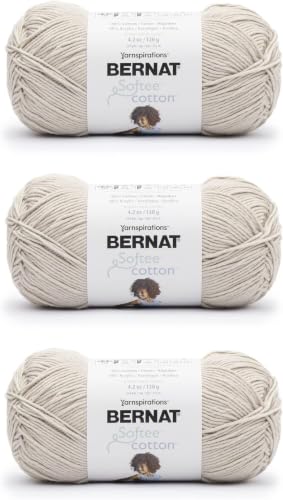 Image of Bernat Softee Cotton Feather Gray Yarn of 120g /4.25oz - Nylon - 3 DK (Light) - 254 Yards - Knitting, Crocheting & Crafts (Pack of 36)
