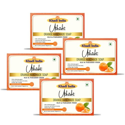 Image of Khadi Orange Handmade Bathing Soap Bar 125g (Pack of 4) | Natural & Herbal | Enriched with Vitamin C & Essential Oils|Balances Oil Production|Gently exfoliates for Glowing Skin|All Skin Types
