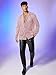 WDIRARA Men's Sheer Mesh See Through Glitter Button Front Long Sleeve Shirt Tops Pink Solid L