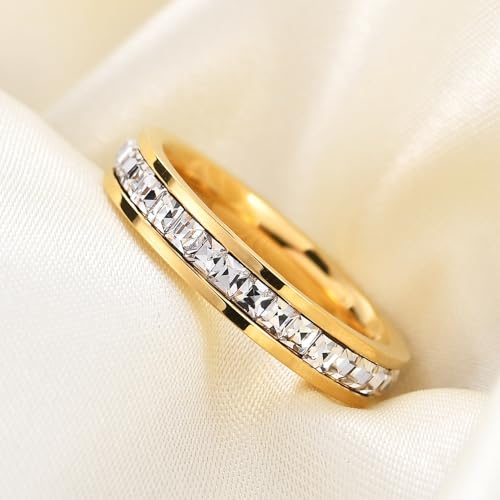 Personalized Best Friend Rings for 2 Stainless Steel CZ Flat Edges Eternity Stacking Ring Engagement Wedding Band for Sisters,BFF Friendship Jewelry,Bridesmaid Gift3