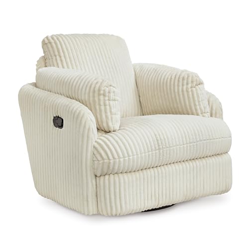 Signature Design by Ashley Tie-Breaker Cozy Contemporary Manual Press-Back Swivel Glider Rocker Recliner with 2 Bolster Pillows and Hidden Storage, White