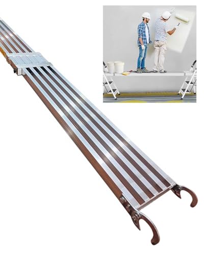 ZHANGGL Tablón de Trabajo telescópico Ajustable de Aluminio con 4 Ganchos, Plataforma de andamio de 3 a 12 pies para escaleras de Mano, Banco de Trabajo versátil para Interiores