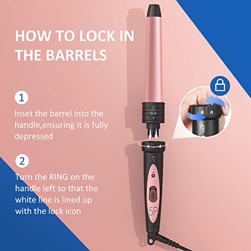 ATMOKO 5 in 1 Curling wand set,Wand Curling Iron Set with 5 pcs Interchangeable Curling Wand Ceramic Barrels, Pro Hair Wand for Beach Loose Wavy with Heat Resistant Glove and Hairpin