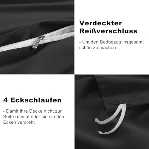 WAVVE Bettwäsche 135x200 4teilig Schwarz - 40x80 Kissenbezüge, Mikrofaser – Ansicht 5