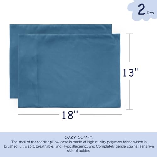 Image of EXQ Home Toddler Pillowcases 13x18 Travel Pillow Case Set of 2, Small Pillow Case Fits Baby Pillow Sized 12x16, 13x18, Kids Pillowcases 2 Pack Machine Washable with Envelope Closure(Misty Blue)