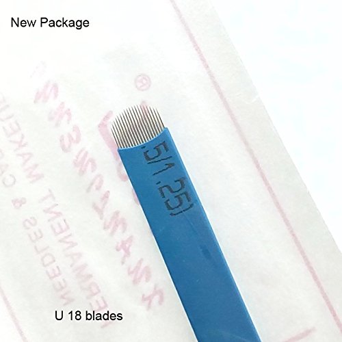 Pinkiou Microblading Needles for Eyebrow Tattoo Pen Disposable Microblade Blade for Brow Makeup (tattoo needles, 18U)