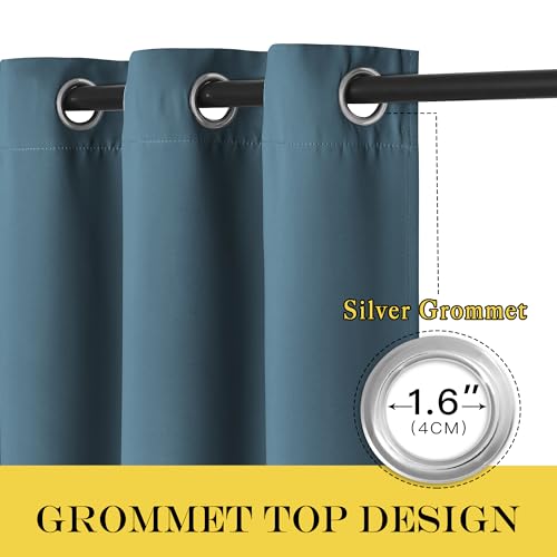 NICETOWN Blackout 108 inch Curtains for Sliding Glass Door, Grommet Thermal Insulated Room Darkening Window Treatment Sound Reducing Drapes for Room Divider, 1 Panel, W52 x L108, Smoky Blue