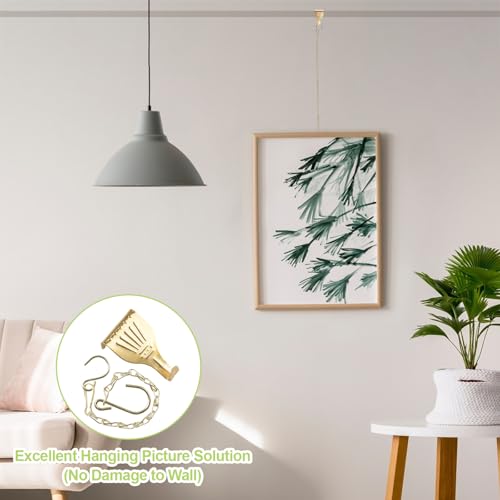 Image of Picture Hanging Kit 10Pcs Rail Hooks with 10Pcs Chains, Metal Picture Display Hanging System for Wall Pictures, Exhibition(Gold-B)