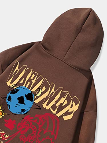 Gorglitter Men's Graphic Print Hoodies Drawstring Long Sleeve Hooded Sweatshirt Coffee Brown Xx-Large #TOP5