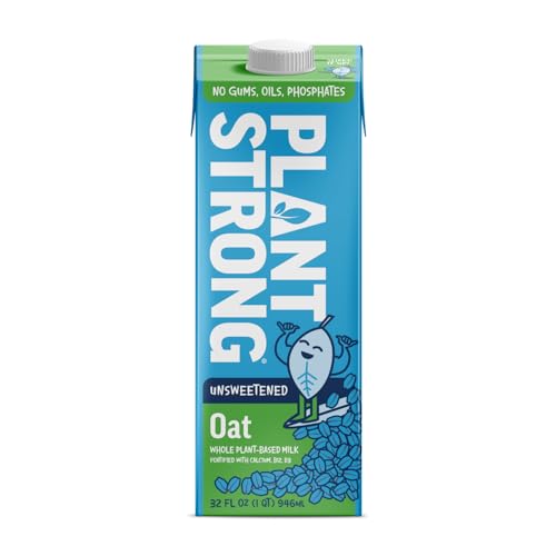 PLANTSTRONG Oat Milk Unsweetened 32oz - NON-GMO - Plant Based, Vegan - Gluten Free Dairy Free - Shelf Stable - Lactose Free Milk - No Gums or Oils