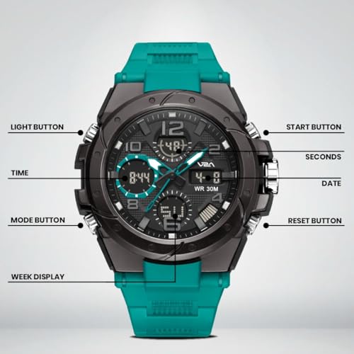 Image of V2A Styrke 5110 Analog Digital Watch for Men | Hybrid Multi Display Dial | Alarm Stopwatch Day Date 12 /24 Hr | TPU Strap | 30M Water Resistant