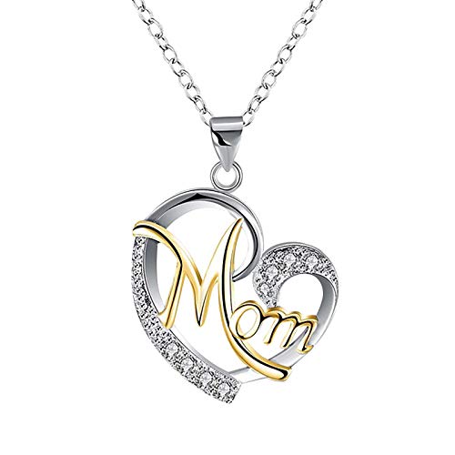 Mom Necklaces,Hemlock Mother Love Heart Pendant Necklaces Diamond Crystal Necklaces Jewelry (A-Gold)