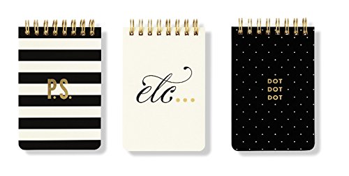 Kate Spade New York Mini Spiral Notepad Set of 3, Pocket Notebooks Include 75 Lined Pages Each, Black and White