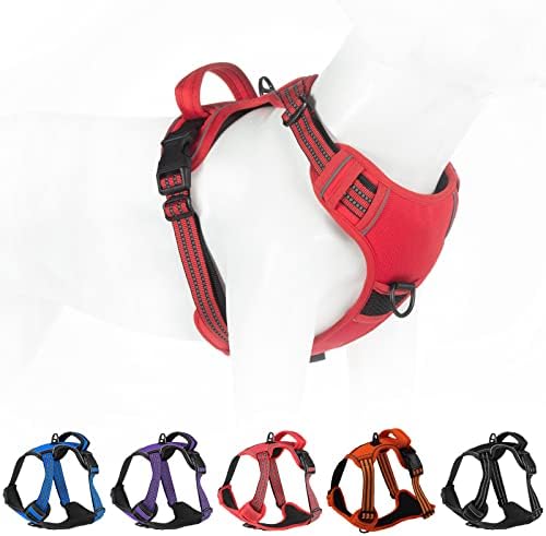 No Pull Dog Harness for Small Medium Large Dogs Adjustable Reflective Pet Vest with Front Clip Padded Harness for Dogs Easy Control Handle Best for Outdoor Training and Walking Red S