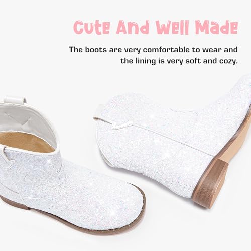 Image of Motasha Toddler Girls Cowgirl Boots Glitter Toddler Cowboy Boot Ankle Girls Boots Little Kids Horse Riding Shoes Party Birthday
