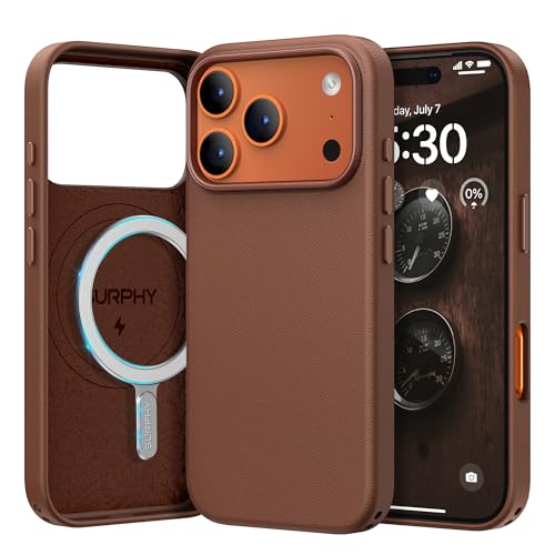 SURPHY Designed for iPhone 17 Pro Max Leather Case Compatible with MagSafe Wireless Charging Faux Leather Case with Metallic Buttons and Microfiber Lining for 17 Pro Max 6.9 inch 2025 Brown