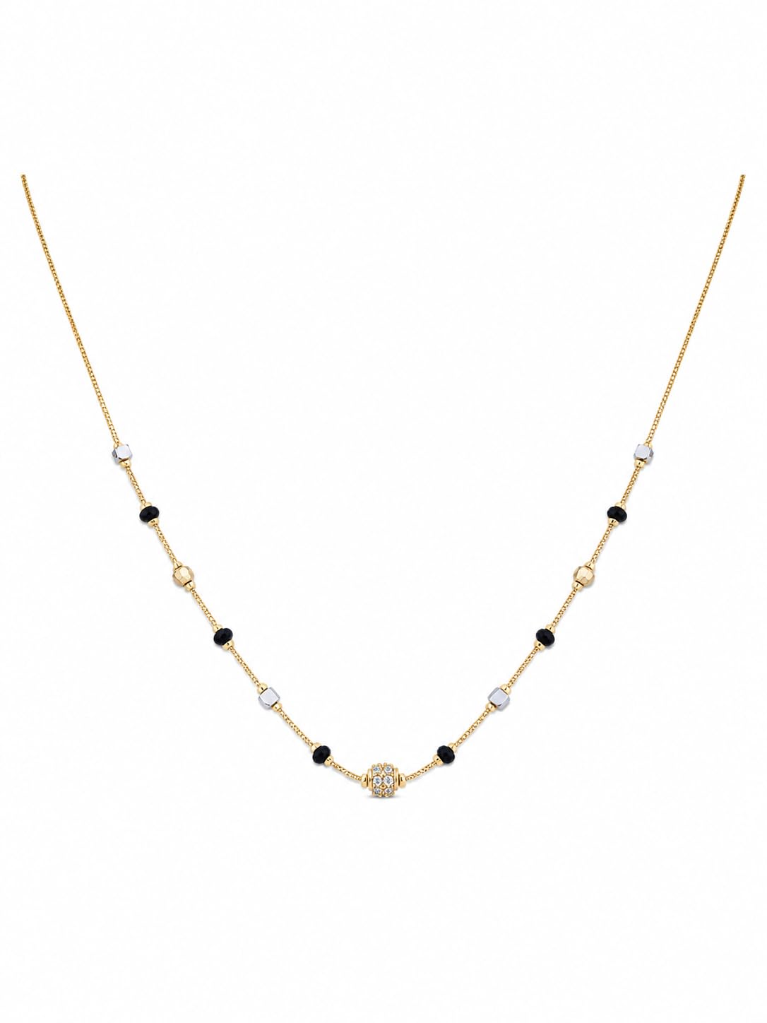 Gold Plated Black Beads Mangalsutra Chain for Women | Traditional Daily Wear Mangalsutra with White Beads & Stone Pendant | Elegant Jewellery for Married Women