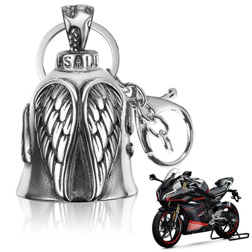 Hioip Llavero Moto Campana Guardiana, Campana de Motocicleta de la Guarda de Acero Inoxidable con Anillo Colgante Amuleto de Buena Suerte para Bicicletas Coches Motocicletas Vehículos Eléctricos