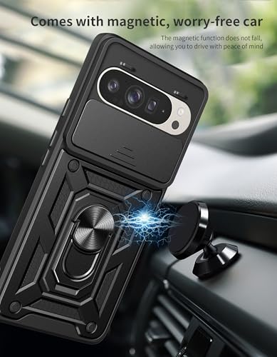 Image of Spazy Case Google Pixel 9 /9 Pro Back Cover | Heavy Duty Hybrid Case with 360 Degree Rotating Finger Ring Holder + Slider Shutter Camera Protection Case for Google Pixel 9 5G / 9 Pro 5G- Rose Gold