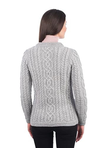 Image of SAOL 100% Merino Wool Ladies Irish Buttons Knit Cardigan Lumber Jacket with Pockets