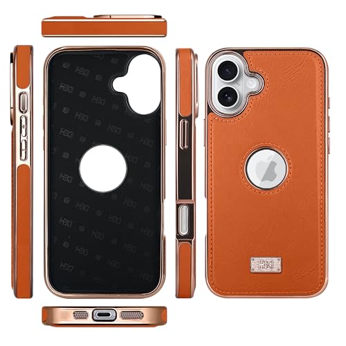 Image of BOUNCEBACK Faux Leather Electroplated Logo Cut Back Case /Cover for iPhone 16 - Brown
